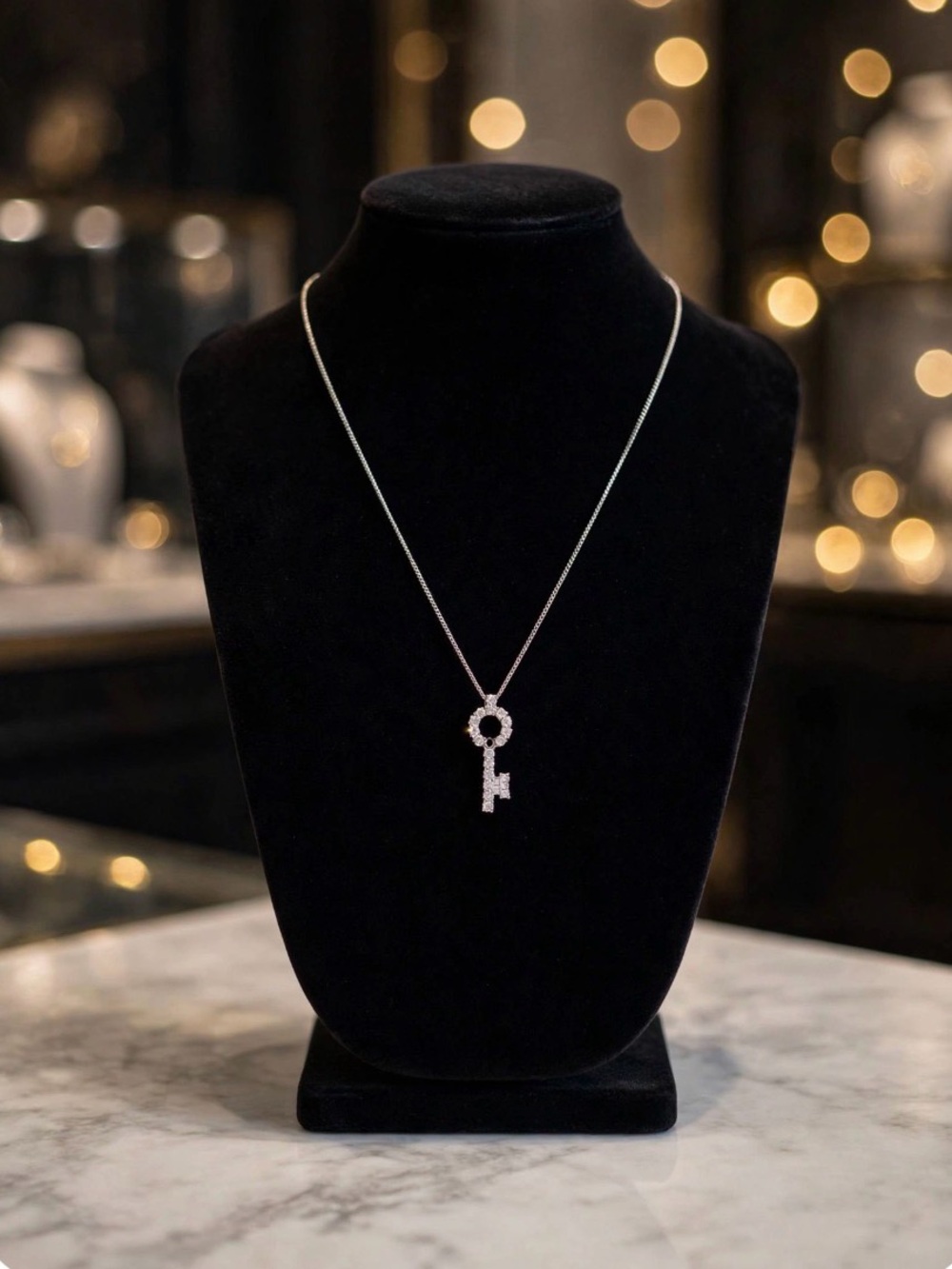Sparkling Silver Key Pendant Necklace - Women Jewelry Stainless Still